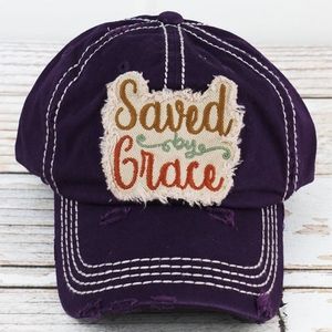 COPY - Distressed Cap Saved by Grace Purple